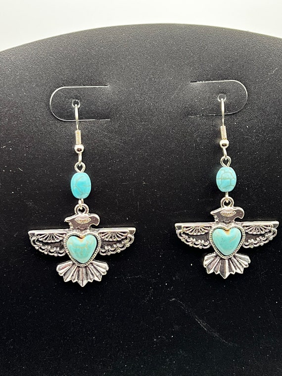 Silver eagle earrings