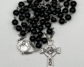 23" black obsidian bead rosary (2 options)