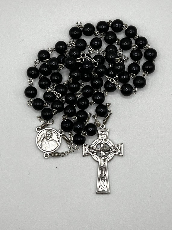 23" black obsidian bead rosary (2 options)