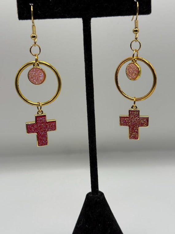 Druzy cross drop earrings (4 options)