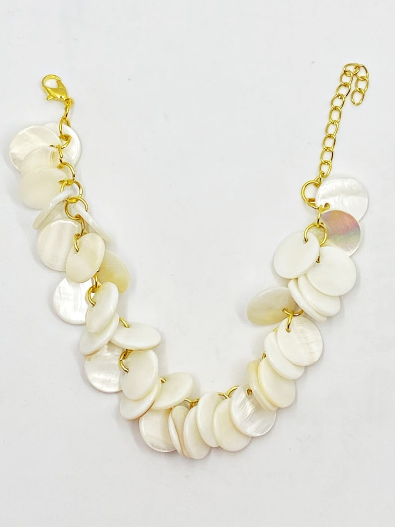 7 white mother of pearl coin bracelet