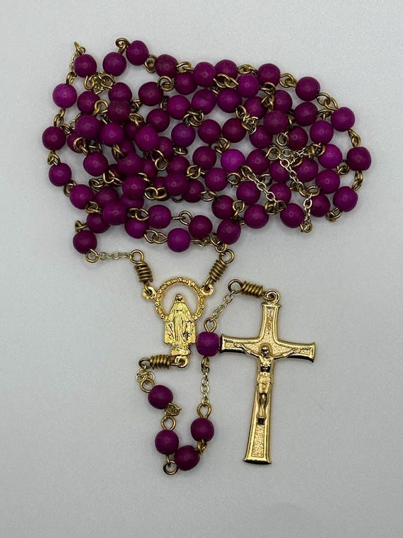26.5" purple howlite 7 decade crown rosary with Miraculous Medal center