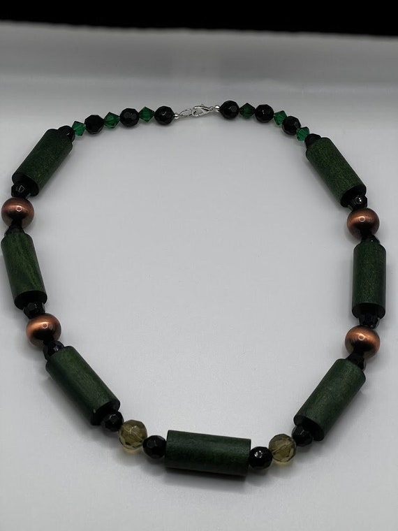 23" wood and glass necklace