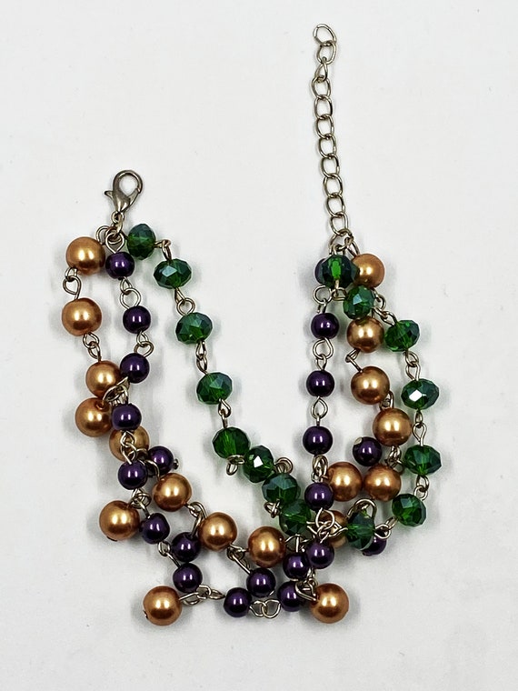 7.5" copper, green, purple multi strand bracelet with 2" extender