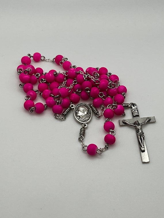18.5" neon pink rubber coated bead rosary