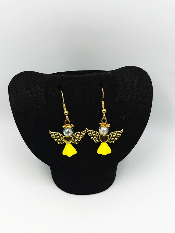 Yellow angel earrings
