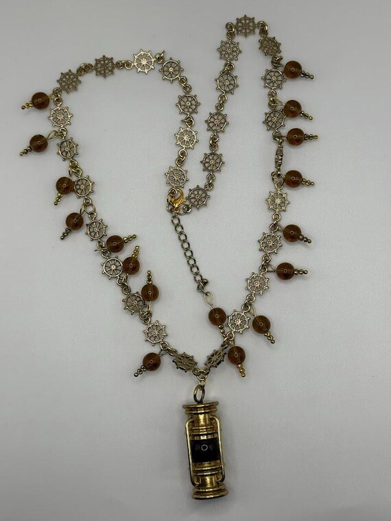 23" brown glass lantern pendant necklace