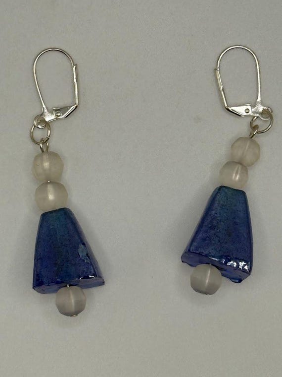 2.5" blue and white trapeze earrings