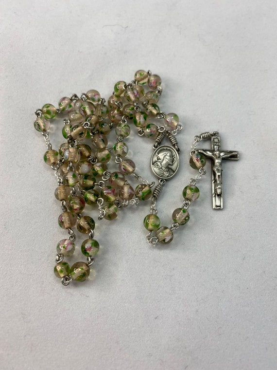 18.5" flower bead rosary with Sacred Heart center