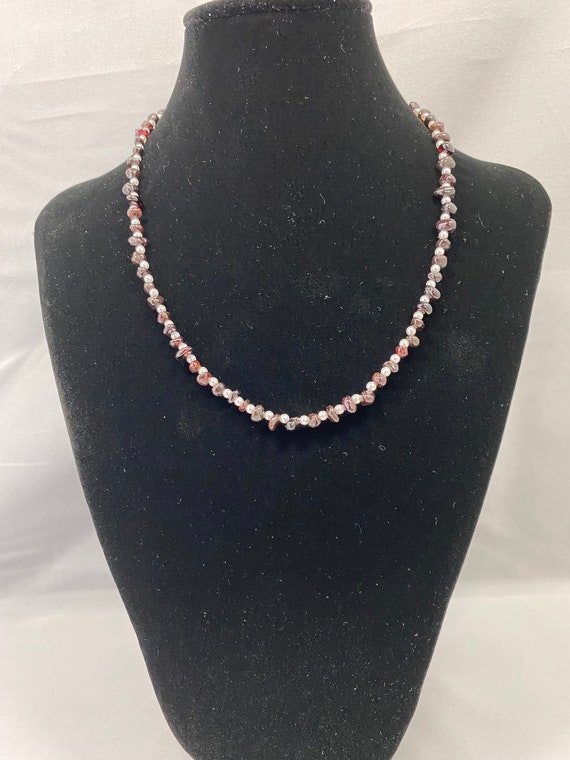 19" garnet and pearl necklace