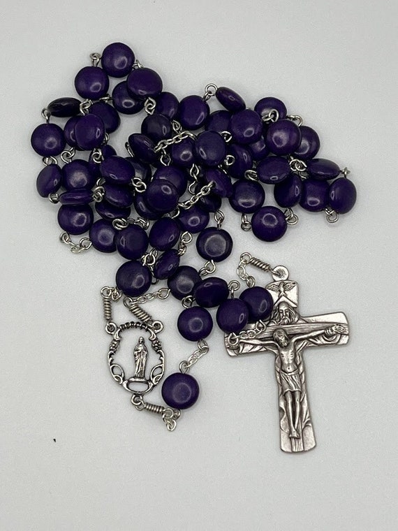 26" dyed howlite coin rosary with Miraculous Medal center and Holy Trinity crucifix (6 color options)