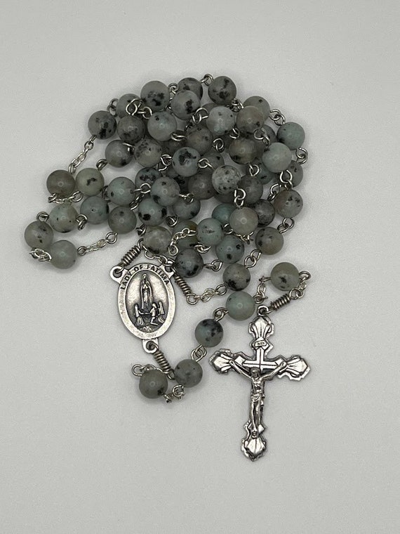 25" sesame jasper bead rosary with OLF center