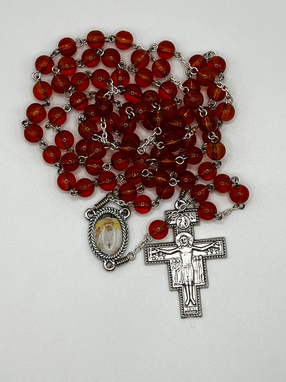 29" brown glass bead 7 decade Franciscan Crown rosary