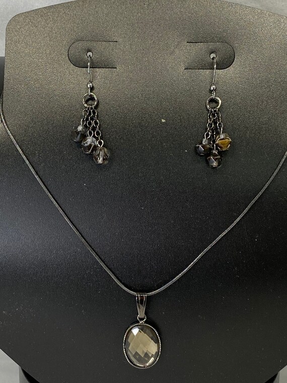 18" smoky quartz faceted drop necklace and earring set