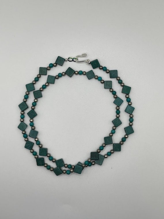 25" silver and turquoise diamond necklace