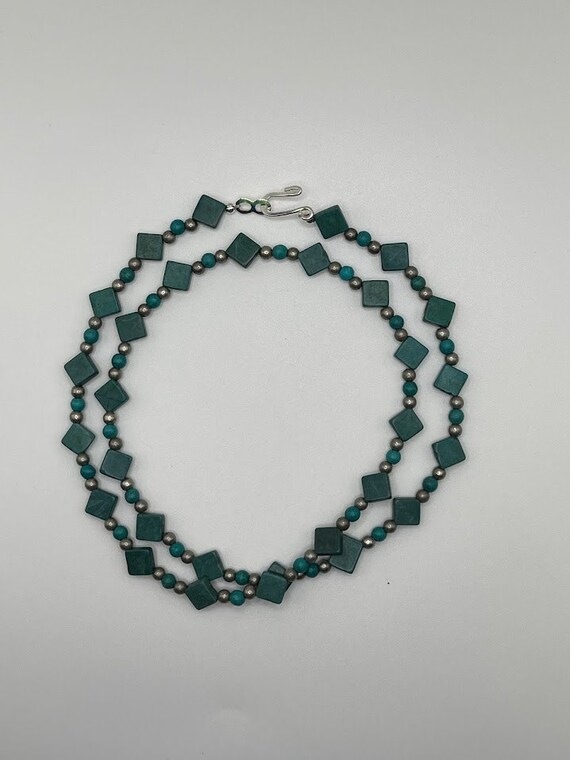 25" silver and turquoise diamond necklace