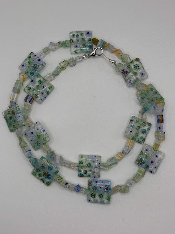 22" necklace & 8" bracelet sea green millefiori beads