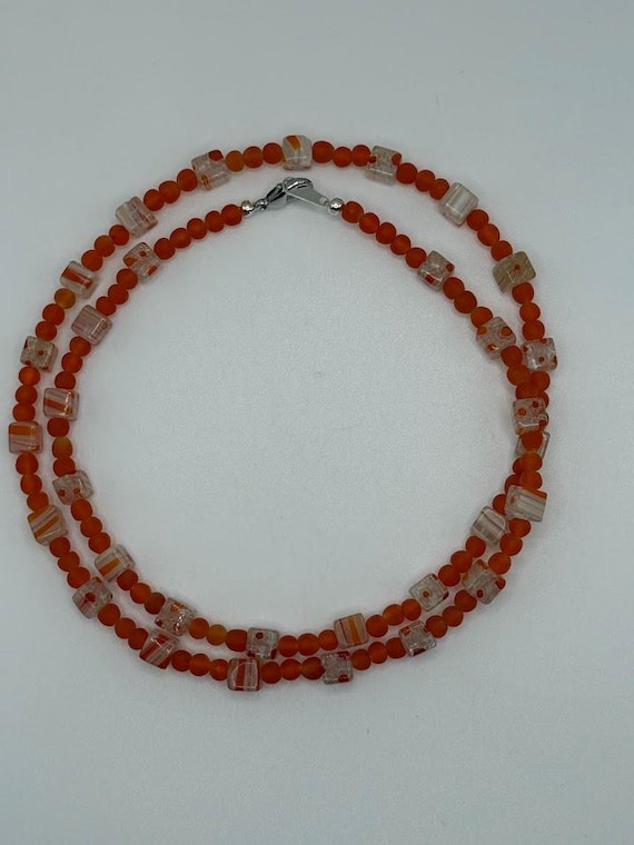 23" necklace & 8" bracelet orange millefiori set