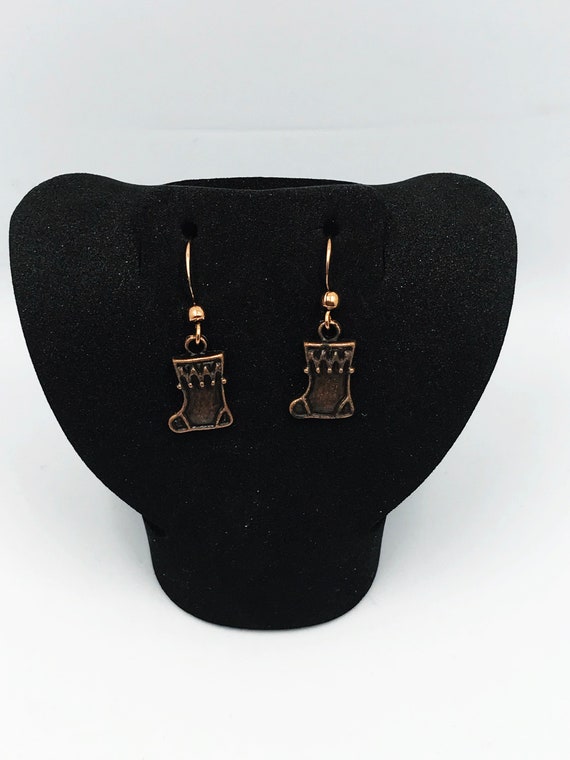 Copper stocking earrings
