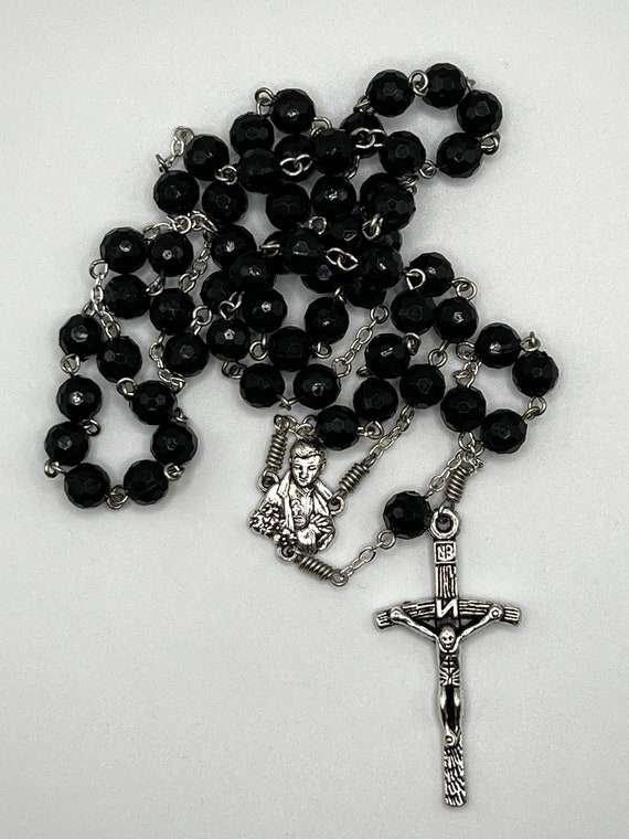 23.5" black faceted bead rosary (3 options)