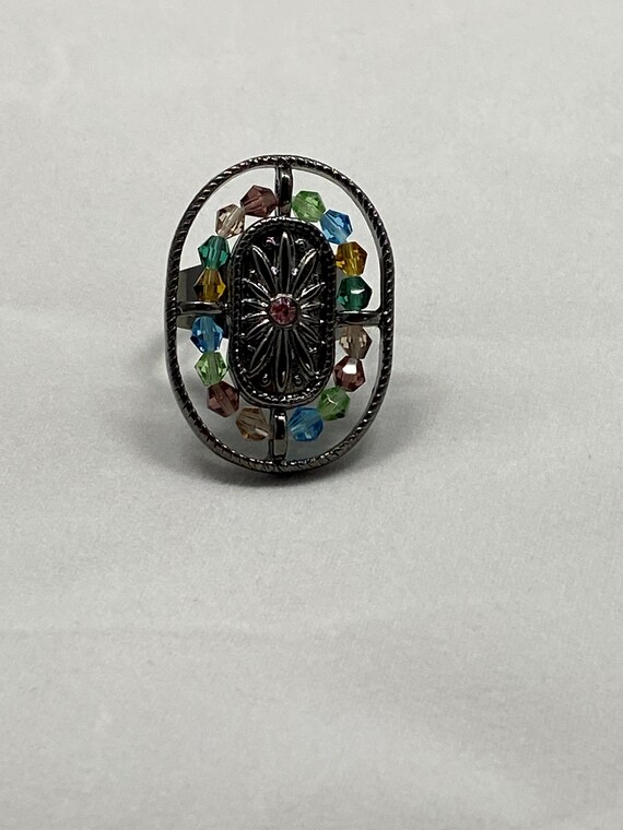 Multicolored crystal adjustable ring