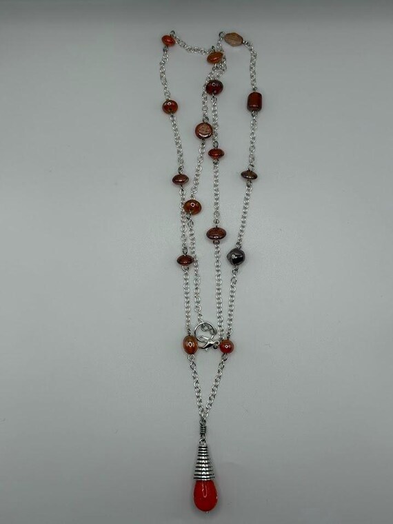 Orange or blue lustre bead pendant necklace