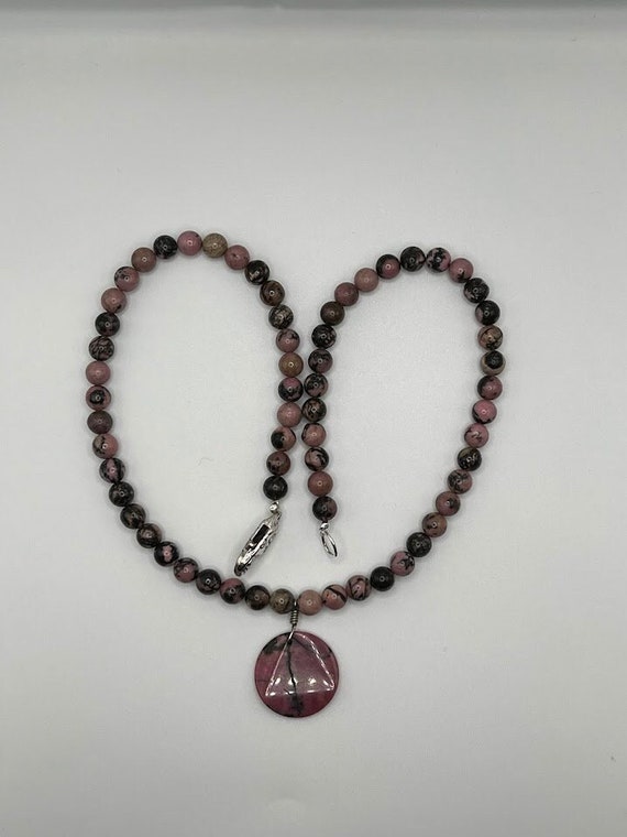 22" rhodochrosite drop beaded necklace