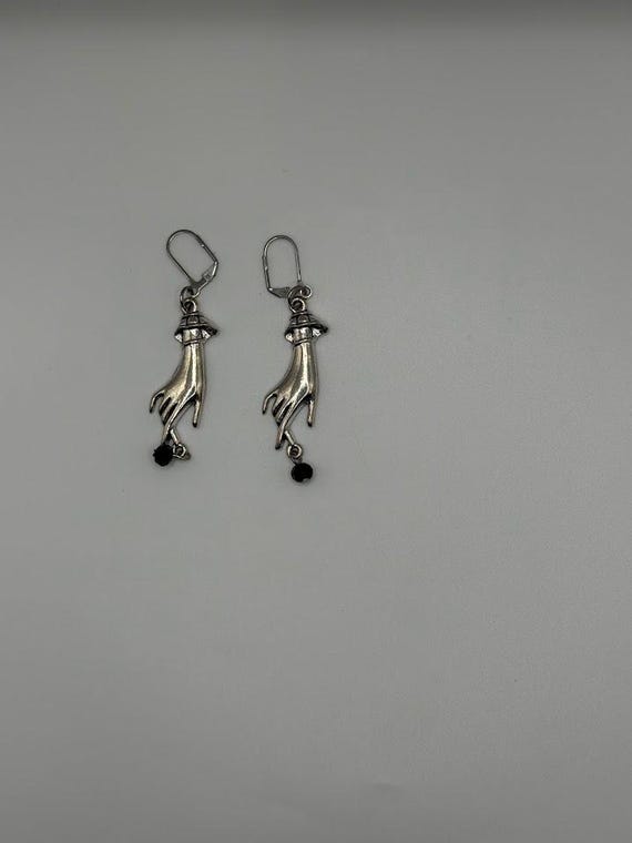 2.75" Victorian hand earrings with black dangle