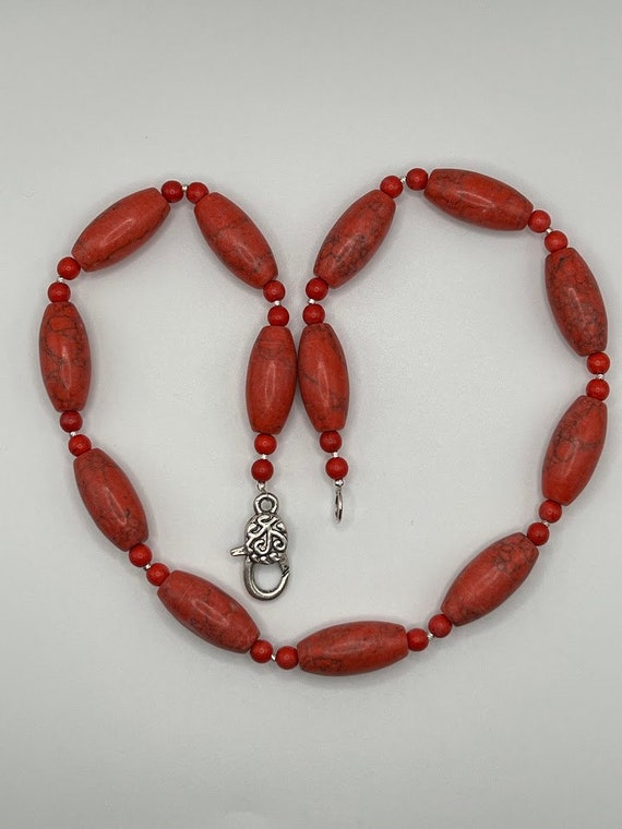 24" red magnesite beaded necklace