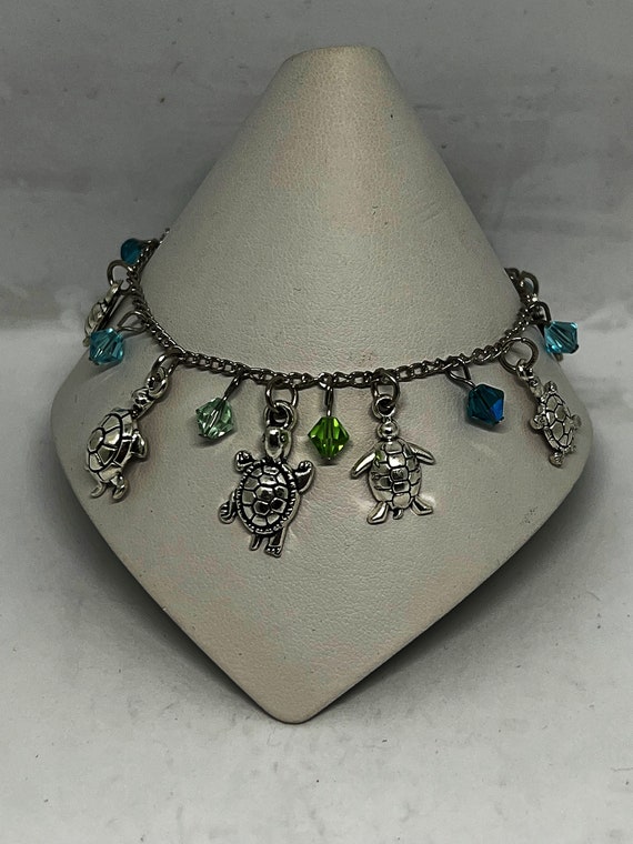 8.5" turtle charm and Swarovski crystal bracelet