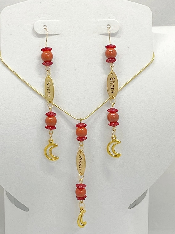 18" red jasper SHARE necklace earring set