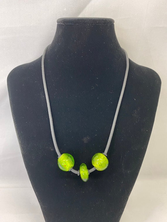 20" black silicone and green glass bead necklace
