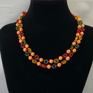 35&quot; fall colors pearl and glass necklace