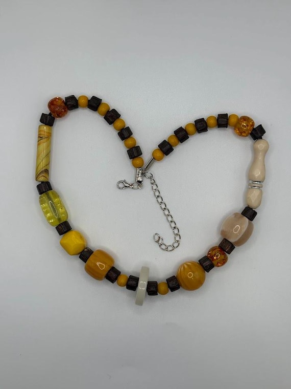 17" yellow, tan, and brown bead necklace