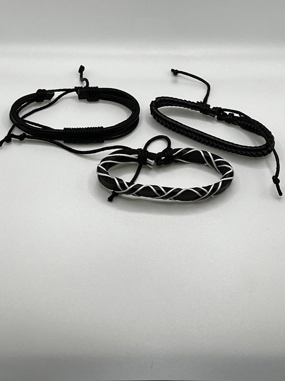 Set of 3 leather bracelets 7"-8"