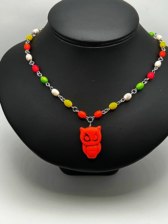 18.5" orange howlite owl necklace