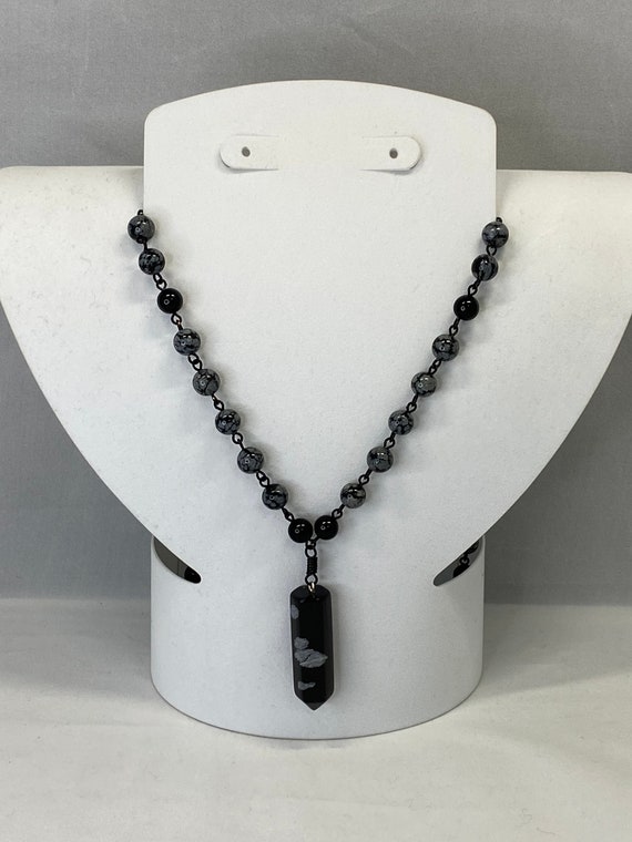 30" snowflake obsidian necklace