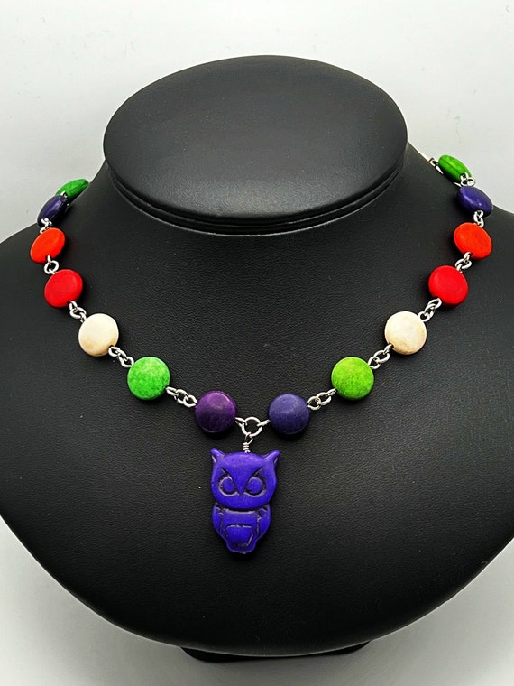 17" purple howlite owl necklace