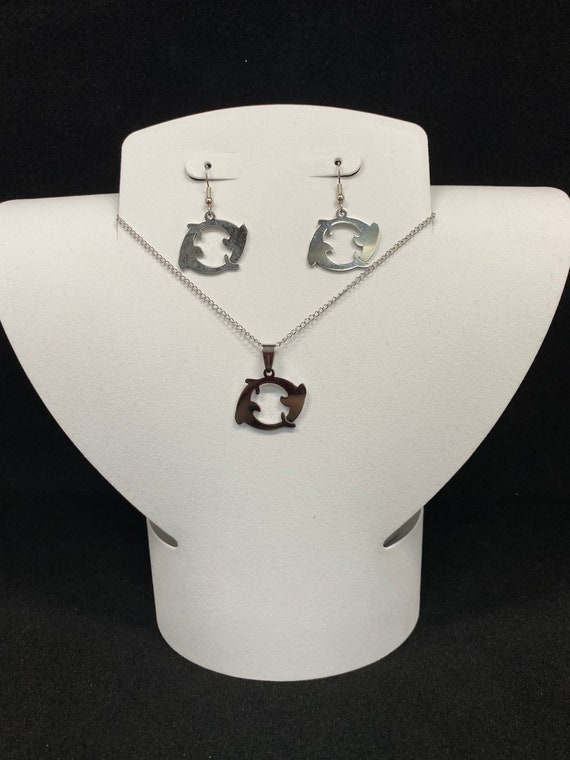 18" stainless steel dolphin pendant and earring set