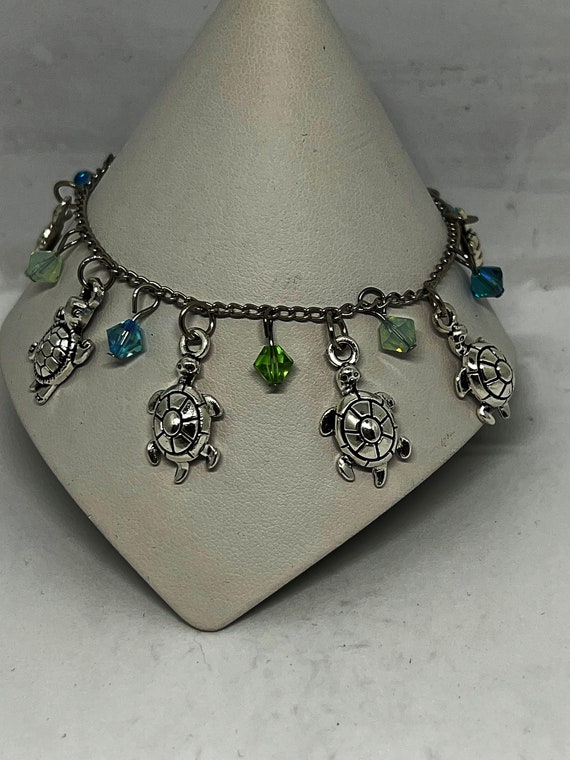 8.5" turtle and Swarovski crystal charm bracelet