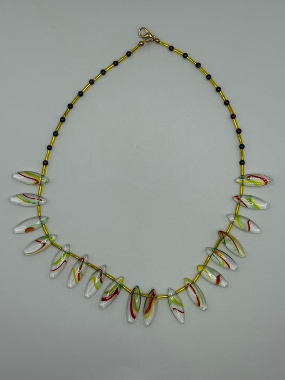 17" clear, green, yellow, and red teardrop necklace