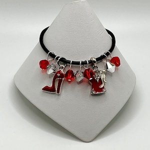 7.5&quot; enamel red dress and shoe charm bracelet