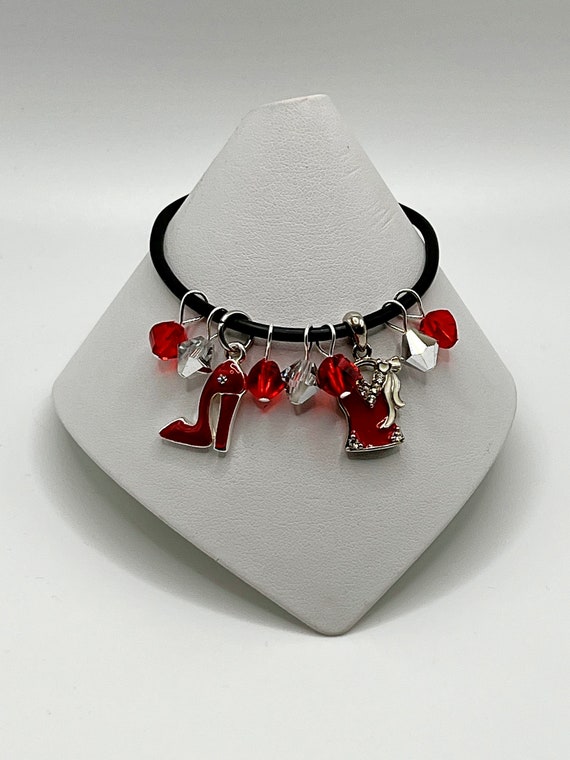 7.5" enamel red dress and shoe charm bracelet