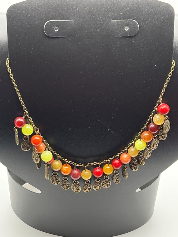 18" red/orange/yellow bead and drop necklace