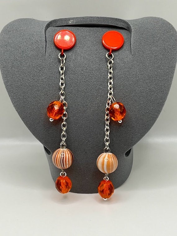 Orange beads stud earrings