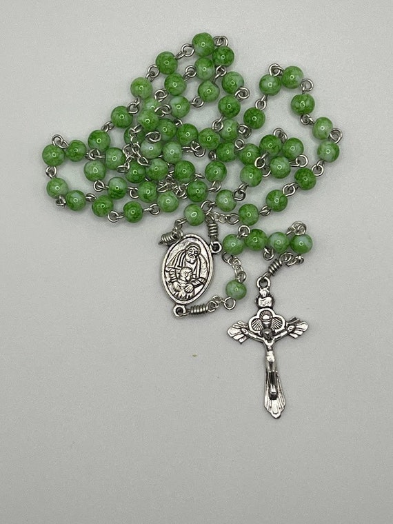 19" green glass bead with God the Father center and chalice crucifix