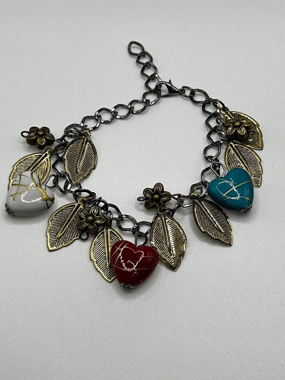 6.5" leaf and heart bracelet with 2.5" extension