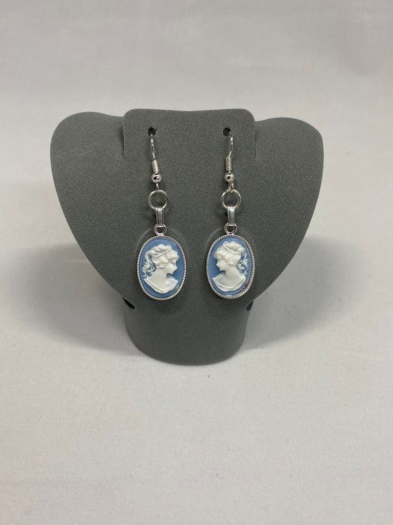 Blue cameo earrings