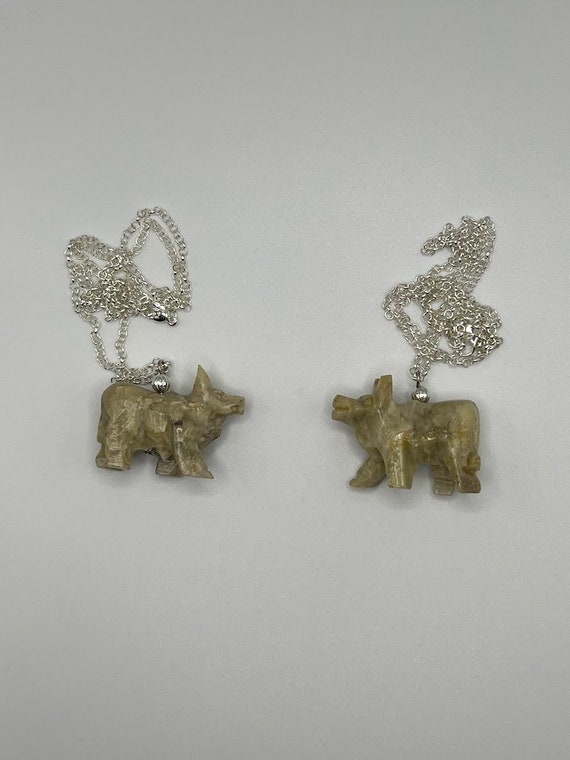 Soapstone carved buffalo on silver or gold chain