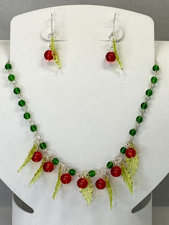 14" cherries necklace earring set w 3" extender